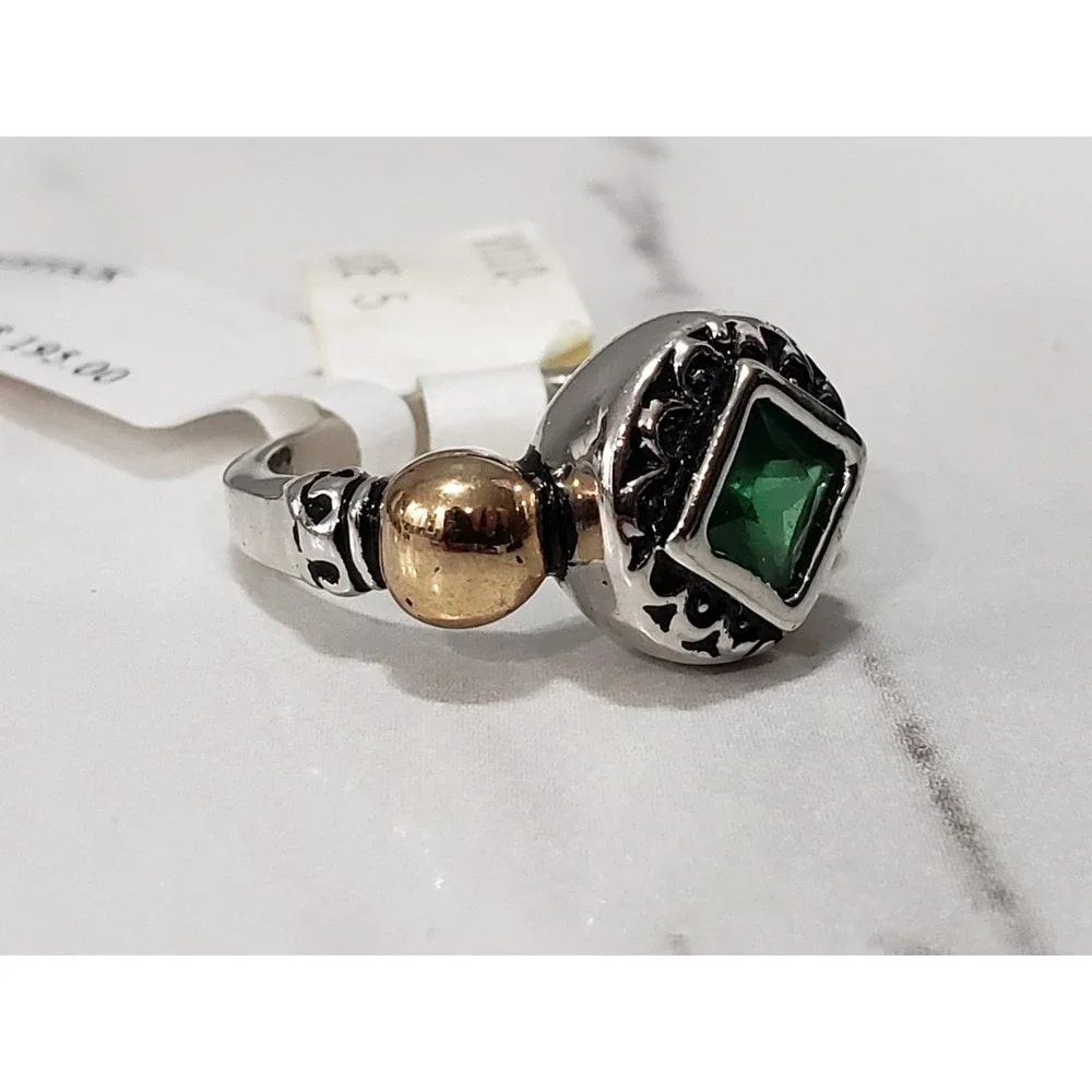 Lauren G Adams Mixed Metal Green Scroll Renaissance Gothic Two Tone Ring Size 5